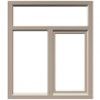 KOZIJN MET BOVENLICHT EN 1 DR/KIEPRAAM EN 1 VASTGLAS VAK LINKS