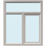 KOZIJN MET BOVENLICHT EN 1 DR/KIEPRAAM EN 1 VASTGLAS VAK LINKS